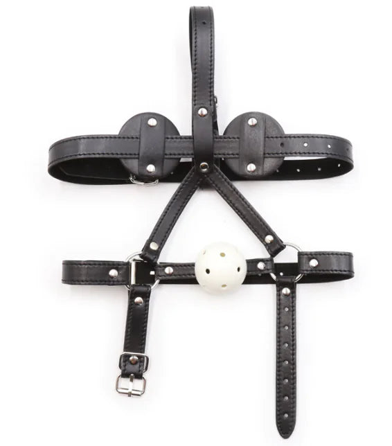 Leather Gag with Hollow Panda Eye Mask for Adults