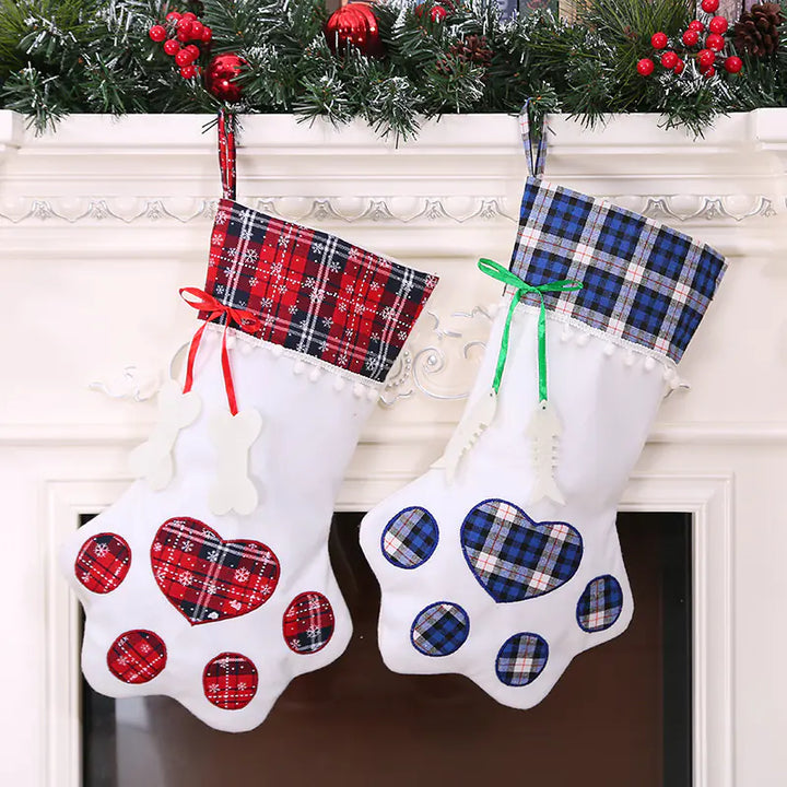 Christmas Stocking with Dog Paw Print Design