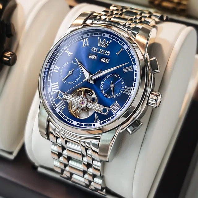 Men s Automatic Watches Silver Blue Face