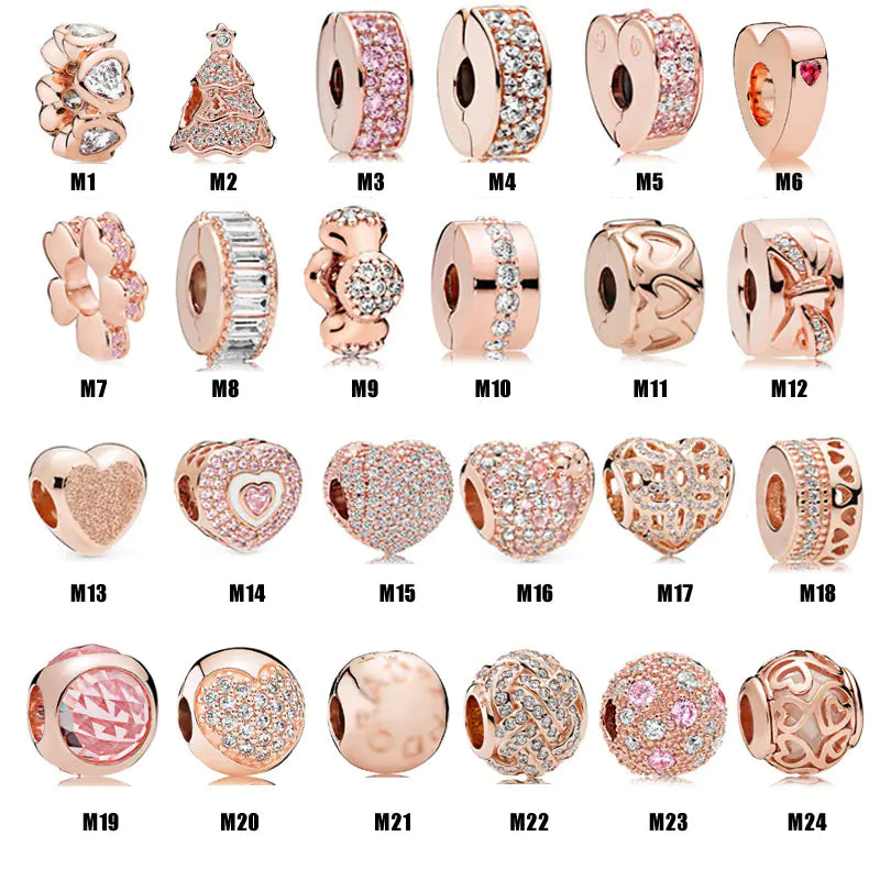 S925 Silver Rose Gold Sparkling Silicone Clip DIY Beads