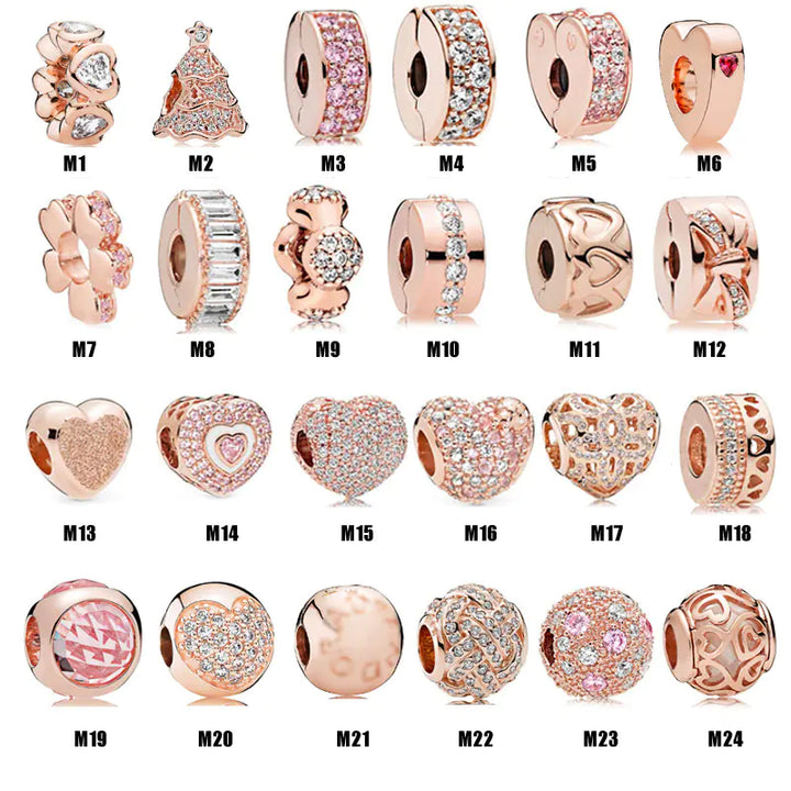 S925 Silver Rose Gold Sparkling Silicone Clip DIY Beads