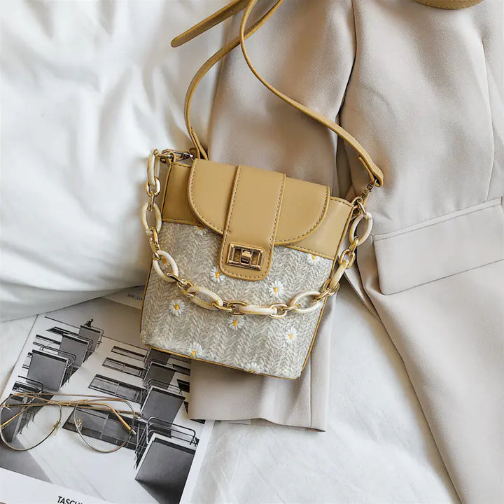 Woven Women's Shoulder Crossbody Bag with Acrylic Chain