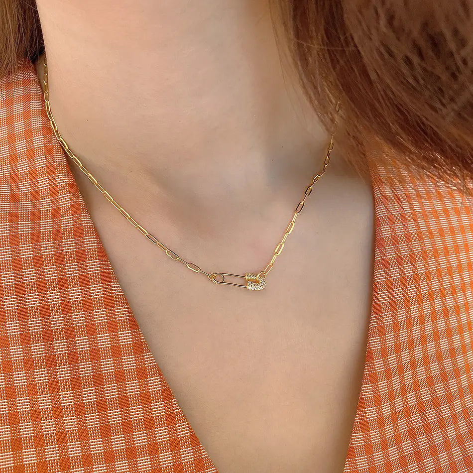 925 Silver Gold Chain Necklace with Pendant and Diamonds