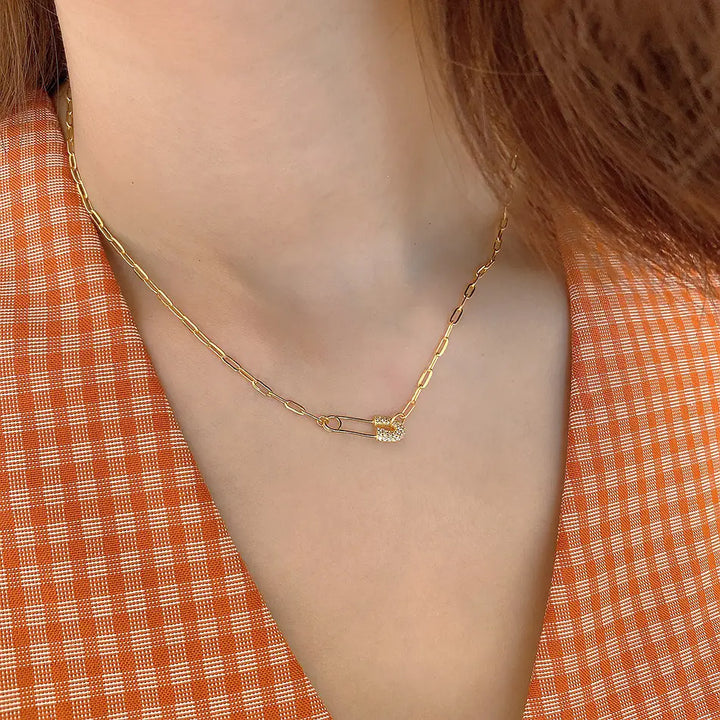 925 Silver Gold Chain Necklace with Pendant and Diamonds