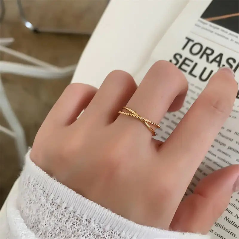 18K Gold-Plated Titanium Steel Double Ring