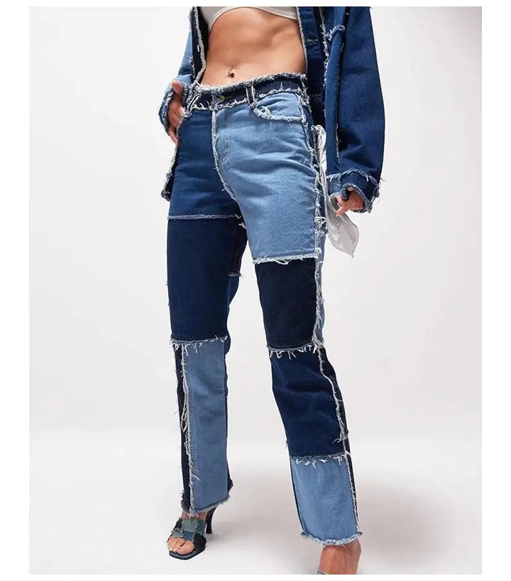 High Elastic Raw Edge Women's Straight-Leg Jeans