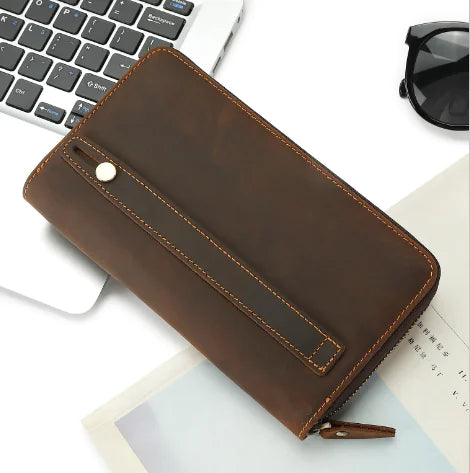 Genuine Leather Men's Long Wallet with Multi-Pockets