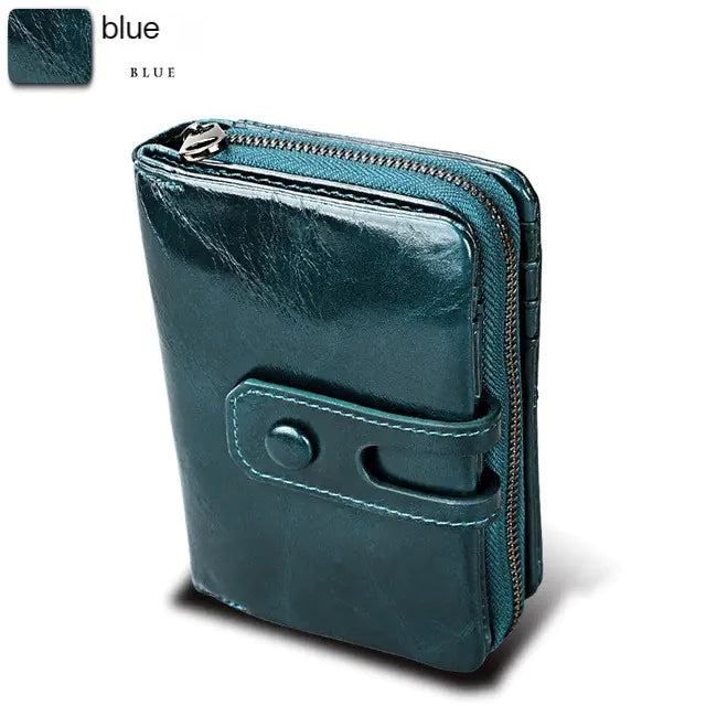 Women's Leather Zipper Short Wallet and Money Bag