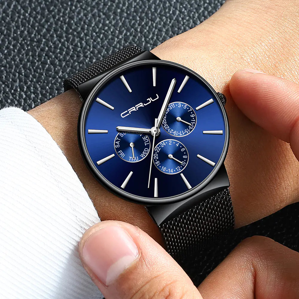 CRRJU Men's Multifunctional Stainless Steel Watch
