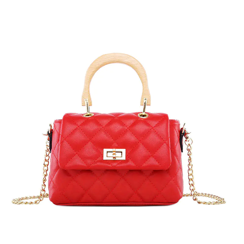 Stylish Women's PU Handbag with Wooden Ring Handle