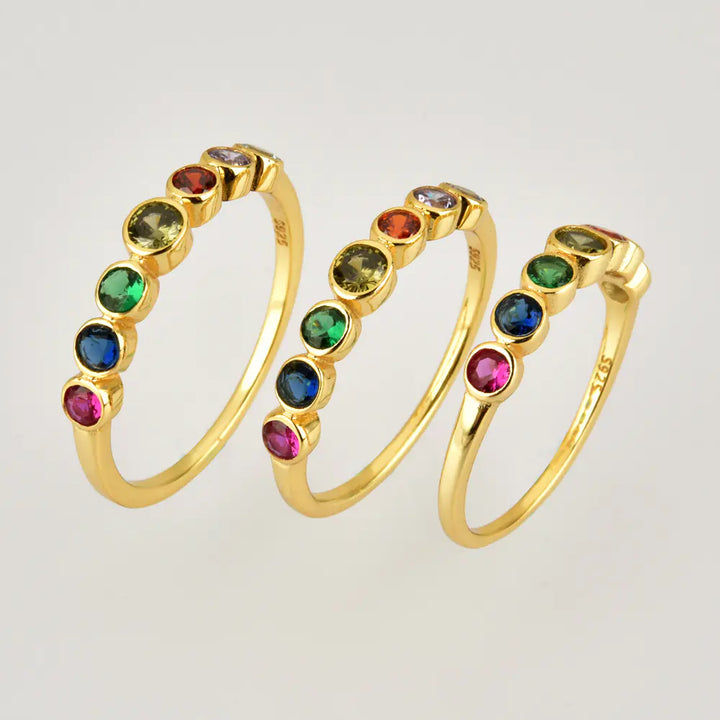 S925 Sterling Silver Rainbow Zircon Ring for Women