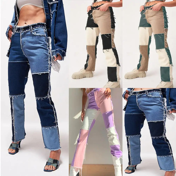 High Elastic Raw Edge Women's Straight-Leg Jeans