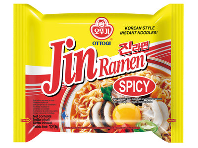 Ottogi Jin Ramen Spicy is a popular Korean noodle dish known for its bold and savory flavor. With its rich, spicy seasoning and chewy noodles, this will be sure to satisfy your craving for a savory and spicy meal. Perfect for quick meals or snack.
