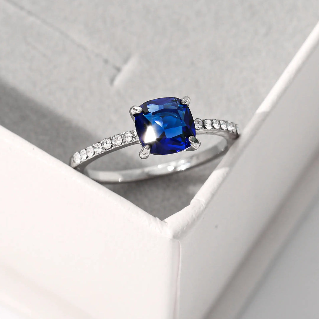 Topaz Blue Square Zircon Ring for Wholesale Retail