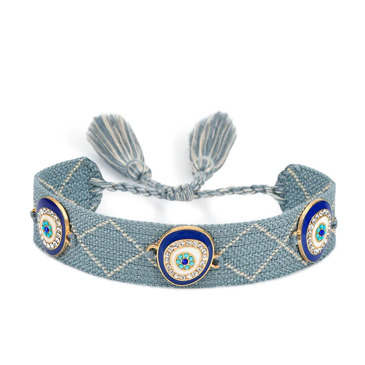 Trendy Woven Bracelet with Lucky Blue Eyes