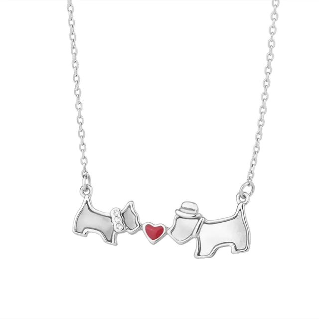 Heart Necklace with White Mother-of-Pearl and Dog Design