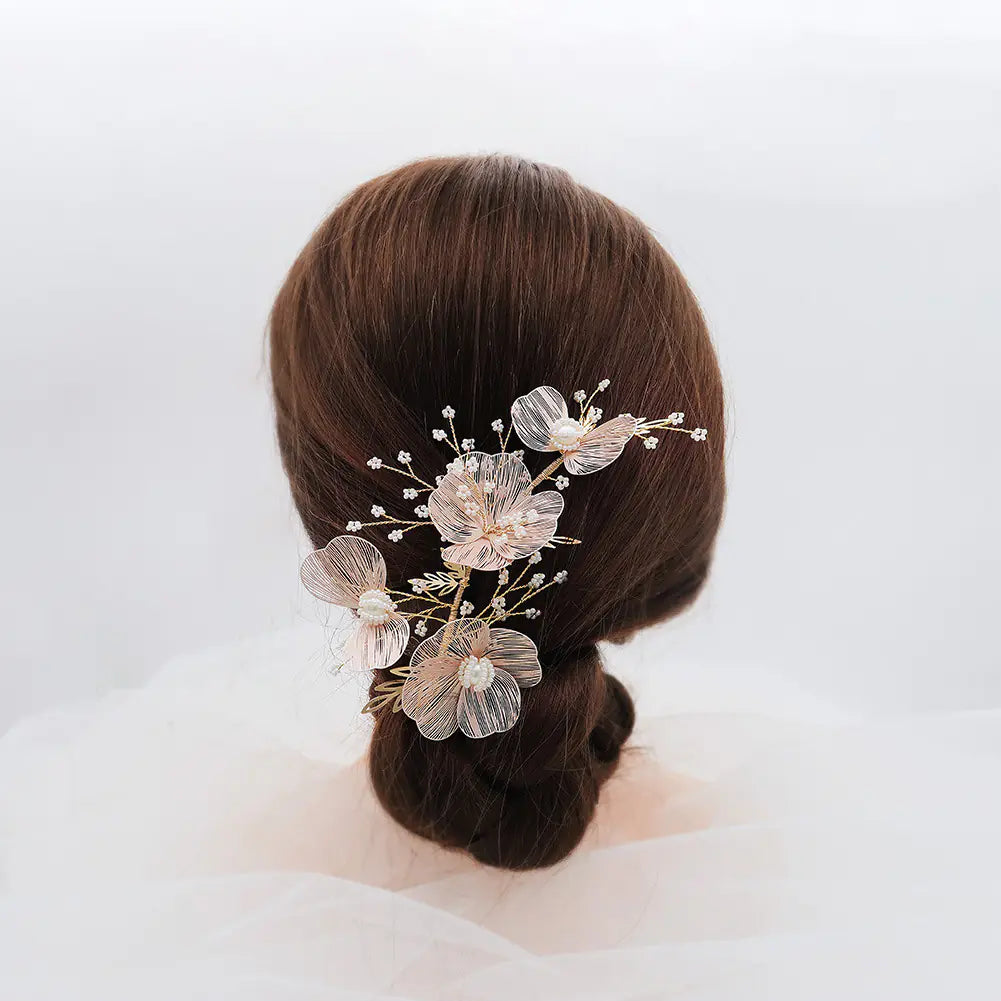 Korean Style Gold Petal Headband with Pearl Accents