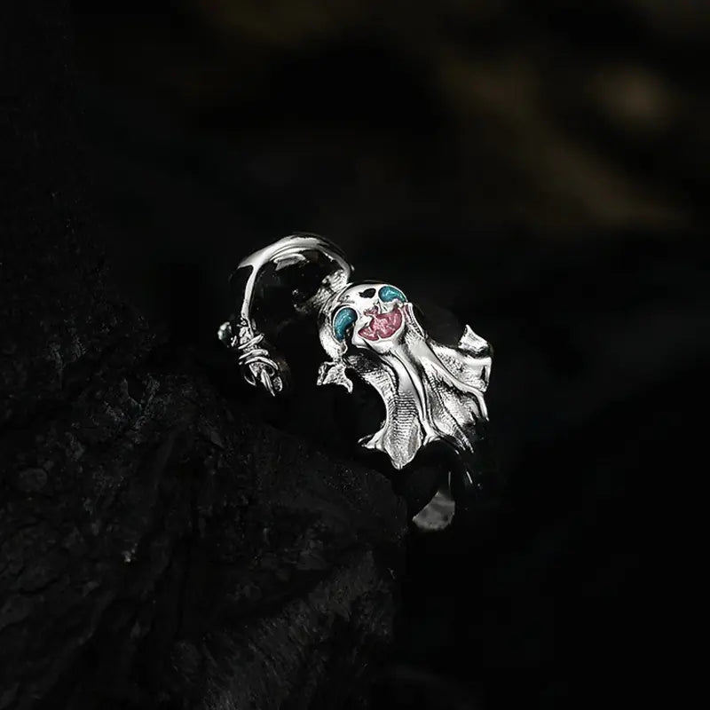 S925 Sterling Silver Wizard Hat and Ghost Ring