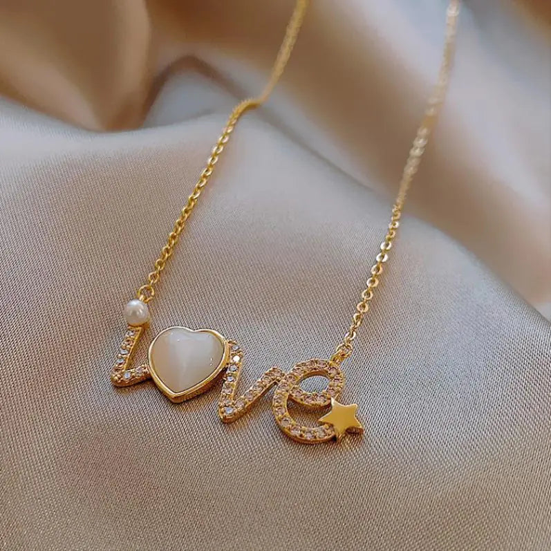 Cat's Eye Stone Necklace with LOVE Pendant (2020 Style)