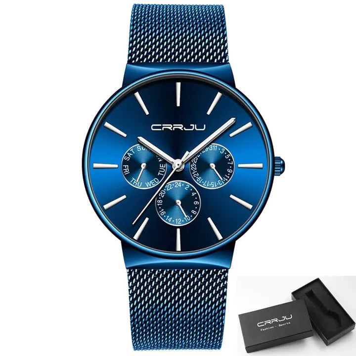 CRRJU Men's Multifunctional Stainless Steel Watch