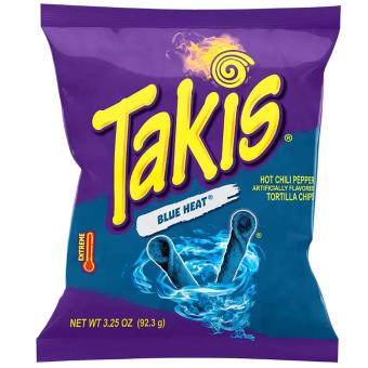 Takis Blue Heat 92.3g is a great snack with extreme flavor. It's made from a unique combination of chilies, lime, and salt, offering a delicious, spicy kick in every crunch. Get your bold taste fix with Blue Heat Takis!