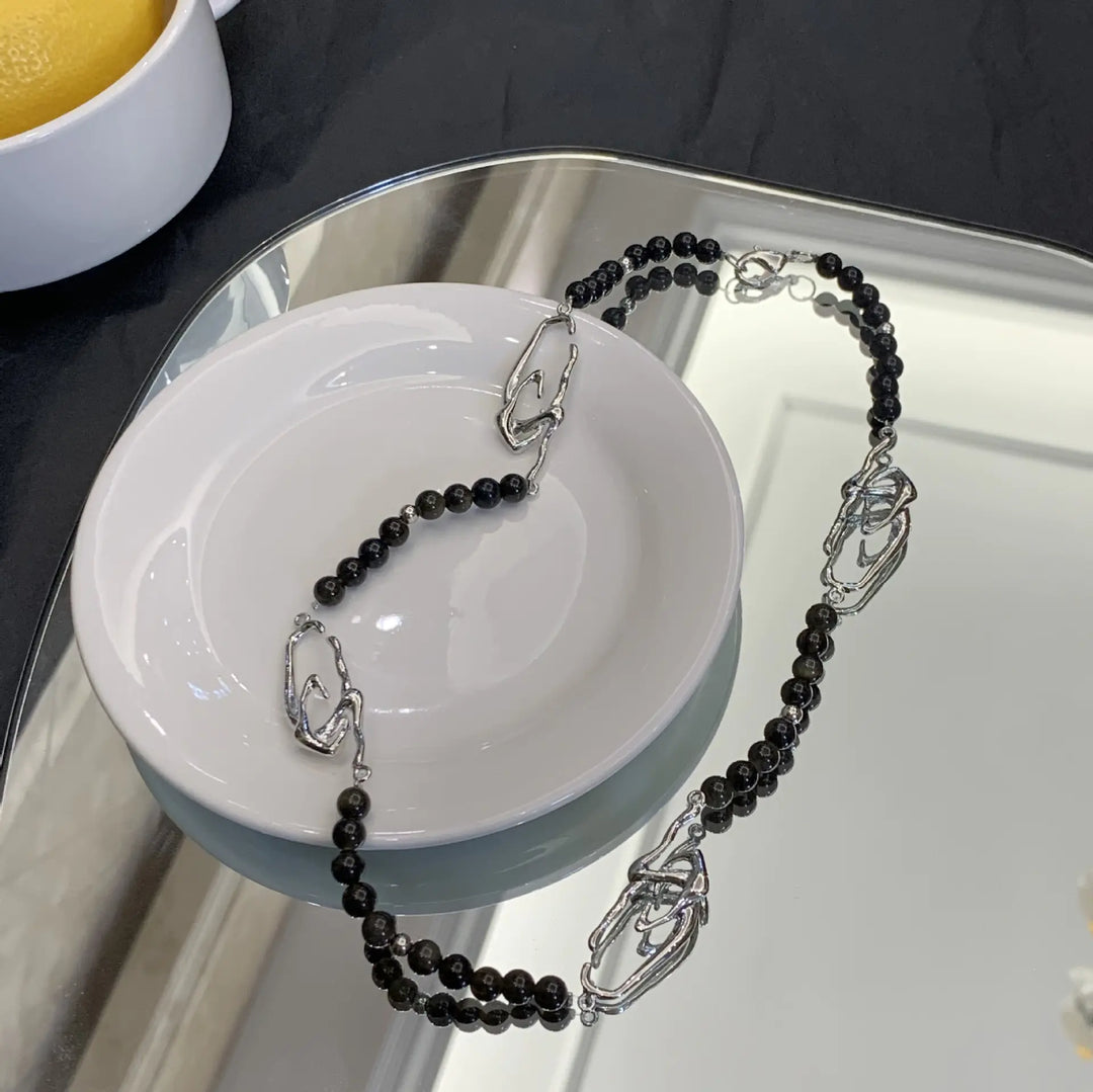 Black Natural Stone Pearl Irregular Clavicle Chain