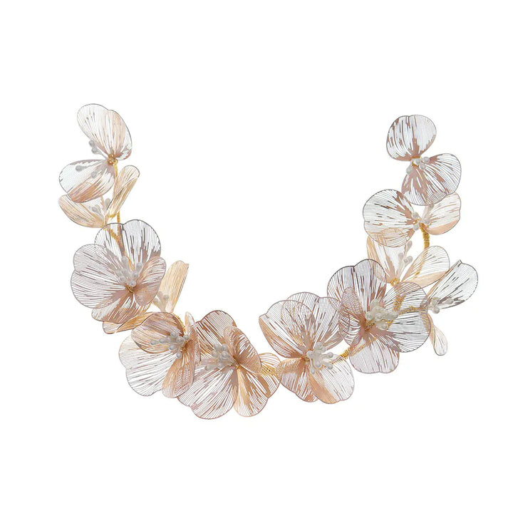Korean Style Gold Petal Headband with Pearl Accents