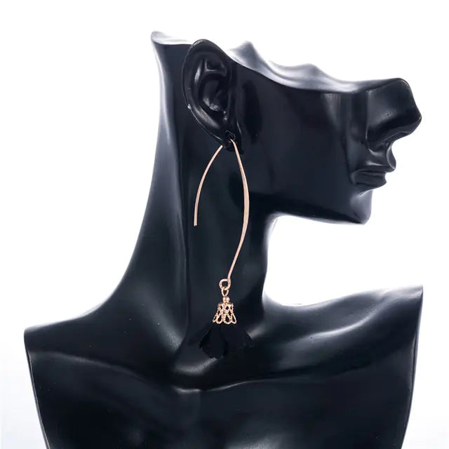 Creative Rose Fabric Drop Earrings with Tassels