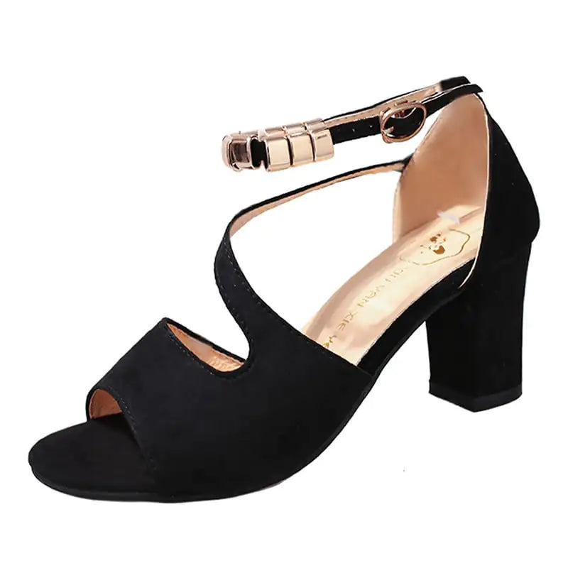 Modische Damen Sandalen mit dickem Mittelabsatz und Schnalle