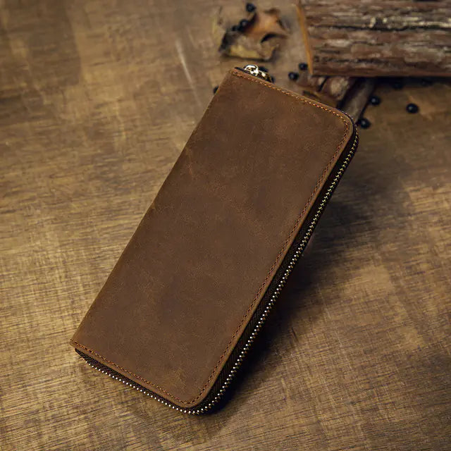 Genuine Leather Men's Long Wallet with Multi-Pockets