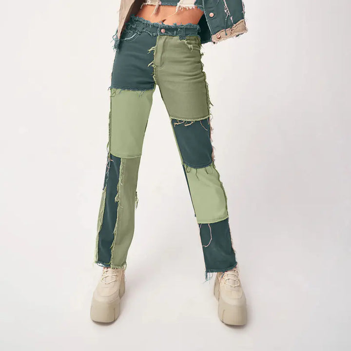 High Elastic Raw Edge Women's Straight-Leg Jeans