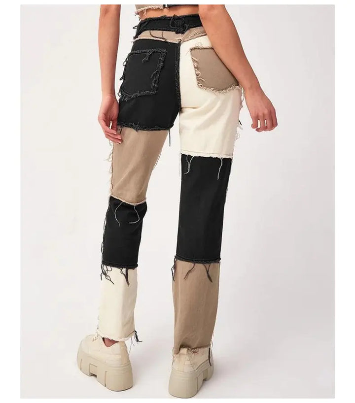 High Elastic Raw Edge Women's Straight-Leg Jeans