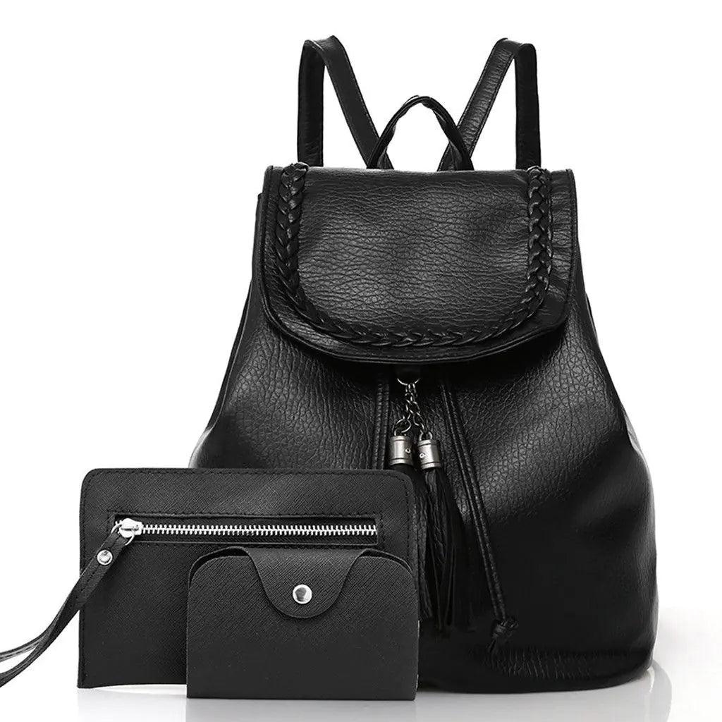 3-Piece Women's Backpack Set with Tassel Design