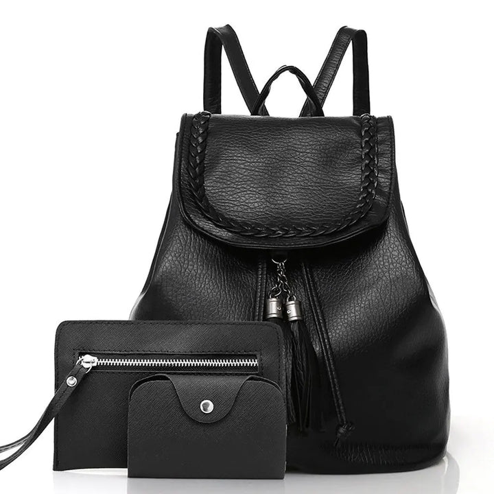 3-Piece Women's Backpack Set with Tassel Design