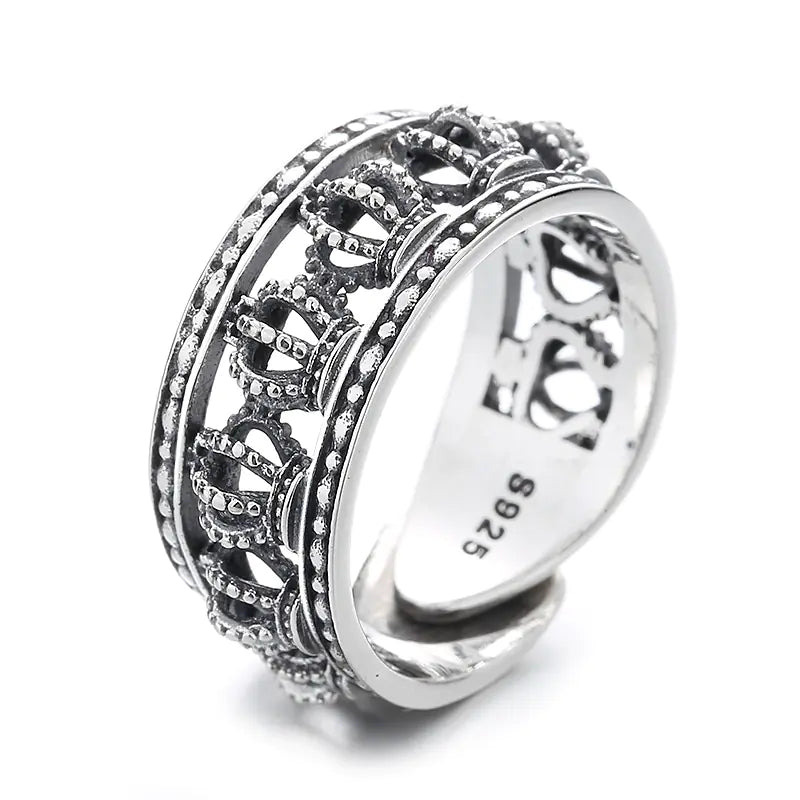 S925 Sterling Silver Wide Hollow Crown Ring