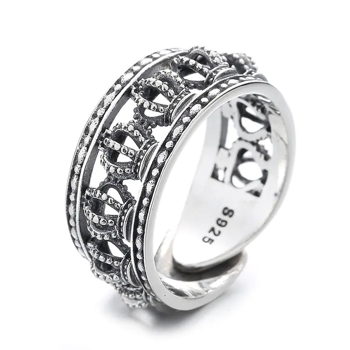 S925 Sterling Silver Wide Hollow Crown Ring