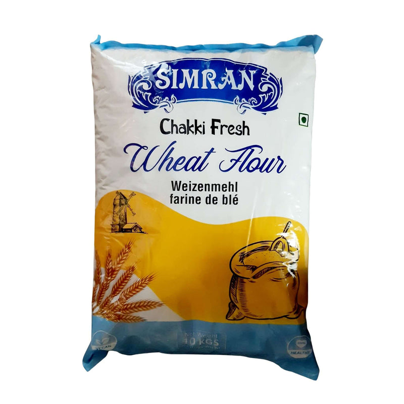 Simran Chakki Fresh Atta is a 100% whole wheat flour carefully milled from high-quality wheat grains. With a rich protein content of up to 10g per 100g, it&